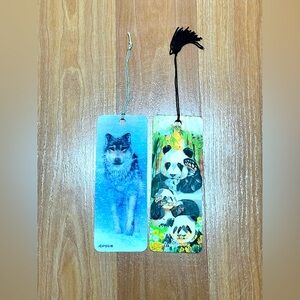 3D Snow Wolf & Panda bookmarks